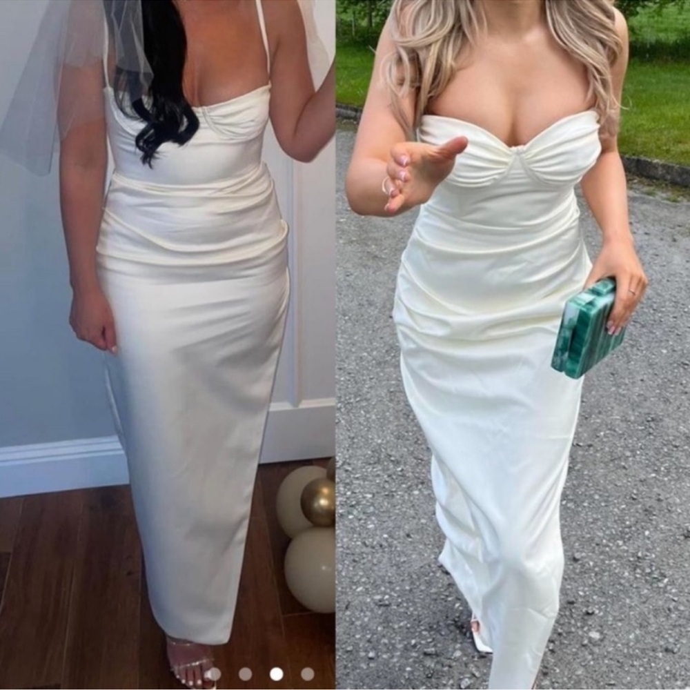 NWOT HOUSE OF CB Flora Ivory Satin Corset Side Slit Midi Dress sz L PLUS CUP - Picture 4 of 9